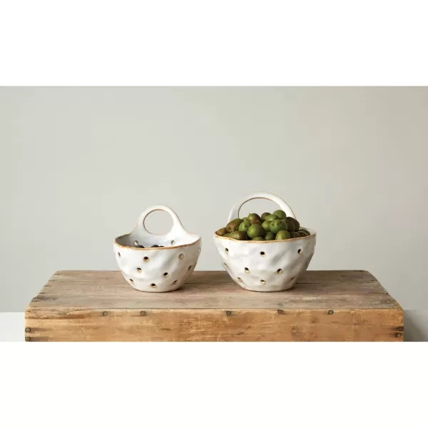 imageSet of 2 Cream Stoneware Colanders