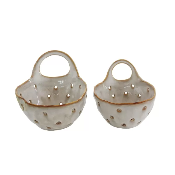 imageSet of 2 Cream Stoneware Colanders