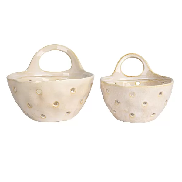 imageSet of 2 Cream Stoneware Colanders
