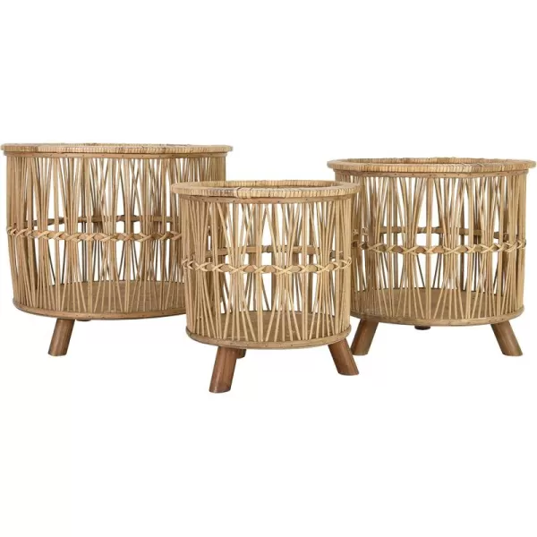 imageCreative CoOp 1125quot 135quot ampamp 1575quot Woven Bamboo Footed Set of 3 Sizes Baskets Beige