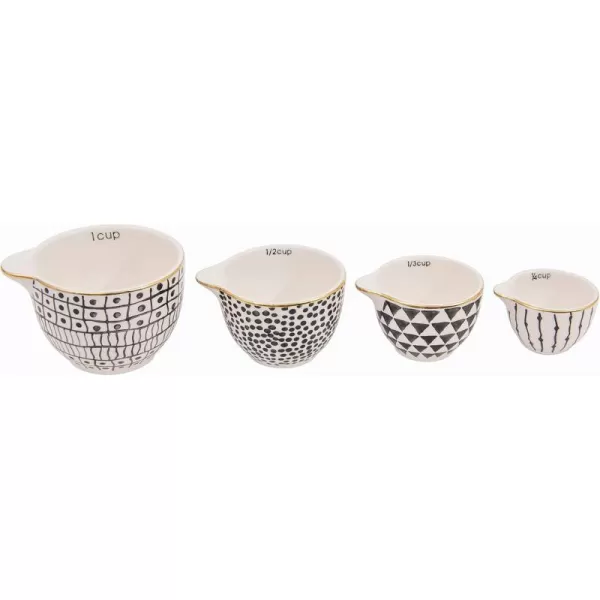 imageCreative CoOp Black ampamp White Stoneware Measuring Cups with Gold Electroplating Set of 4 Sizes