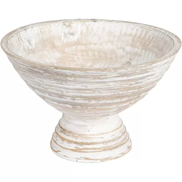 imageCreative CoOp Boho Wood Pedestal Serving Bowl Black FinishWhite Wash