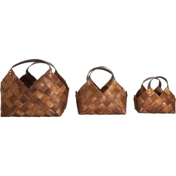 imageCreative CoOp Brown Woven Seagrass Baskets with Leather Handles Set of 3 Sizes Wicker NonFood Storage