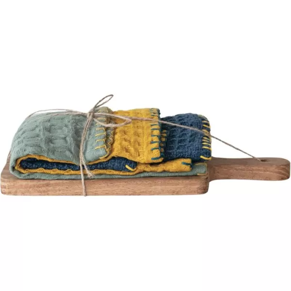 imageCreative CoOp Cotton Dishcloth on a Mango Wood Board Multicolor Set of 3