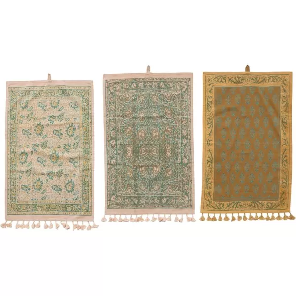imageCreative CoOp Cotton Printed Patterns and Tassels Set of 3 Styles Multicolor Tea Towel Multi