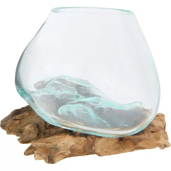 imageCreative CoOp Glass Vase on Natural Wood Base Planter Clear