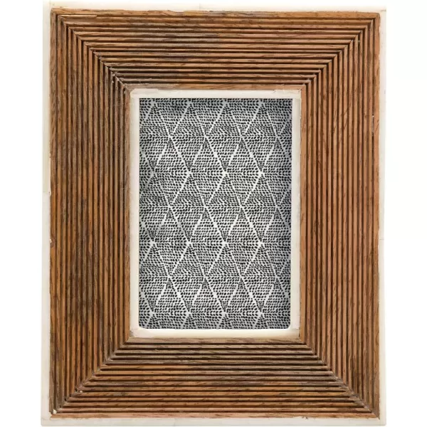 imageCreative CoOp HandCarved Mango Wood Photo Frame with Bone Border ampamp Ribbed Pattern Natural Holds 2quot x 3quot Photo