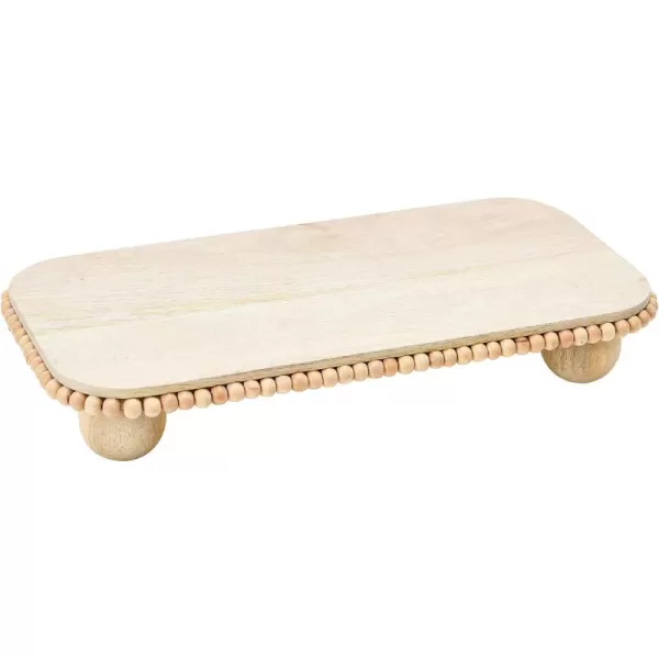 imageCreative CoOp Mango Beads Modern Footed Serving TrayDecorative Wood Dessert Table Natural Colored Pedestal