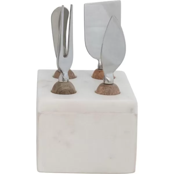 imageCreative CoOp Modern Stainless Steel Wood Handles and Marble Stand Cheese Servers White