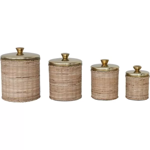 imageCreative CoOp Rattan Wrapped Stainless Steel Canisters Set of 4 Brass Finish Food Storage 6quot L x 6quot W x 9quot H Natural