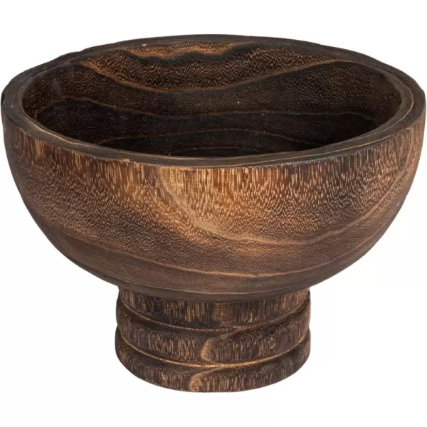 imageCreative CoOp Round Paulownia Wood Pedestal Bowl Marbled Brown FinishCharred Brown