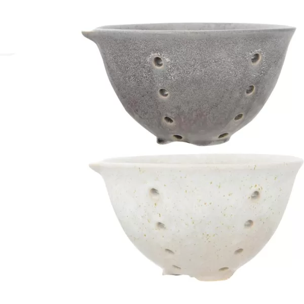 imageCreative CoOp Round Stoneware Berry Spouts ampamp Reactive Glaze Finishes Set of 2 Colors Bowls Multicolor