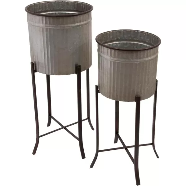 imageCreative CoOp Set of 2 Iron Planters on StandsSilver