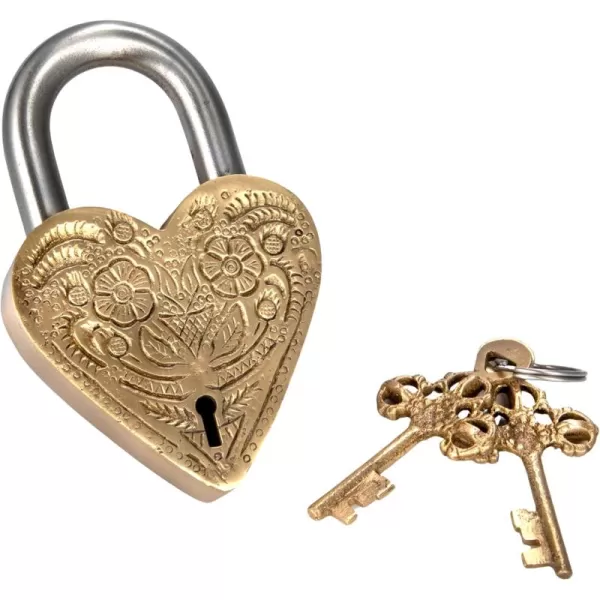 imageCreative CoOp Stainless Steel Heart Shaped Lock with Flowers and Matte Finish Brass Set of 3