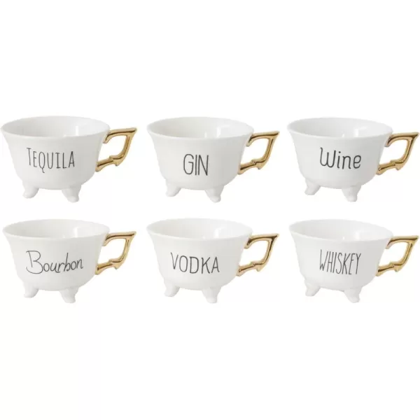 imageCreative CoOp Stoneware Footed Teacup with Saying and Gold Electroplating Set of 6 Styles Tea Cup Set White