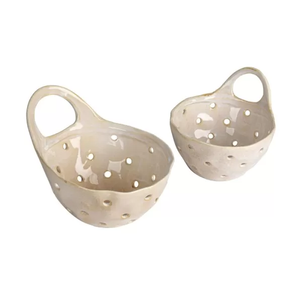 imageSet of 2 Cream Stoneware Colanders