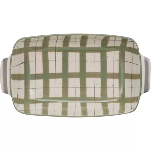 imageCreative CoOp 1 Quart Stoneware Baking Dish with Plaid Pattern and Speckles Cream and Grey