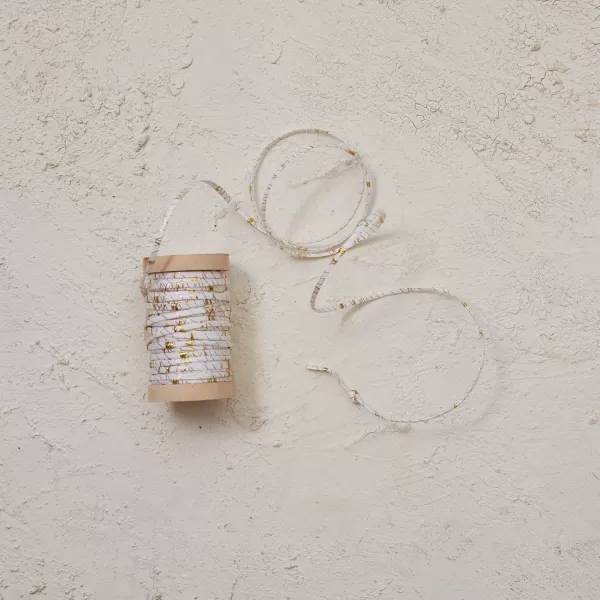 imageCreative CoOp 10 Yard Raffia Wired Ribbon with Metallic Thread on Wood Spool White and Gold Color