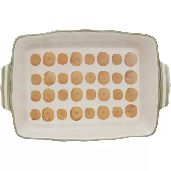 imageCreative CoOp 3 Quart Stoneware Baking Dish with Dot and Stripe Pattern Mustard and Green