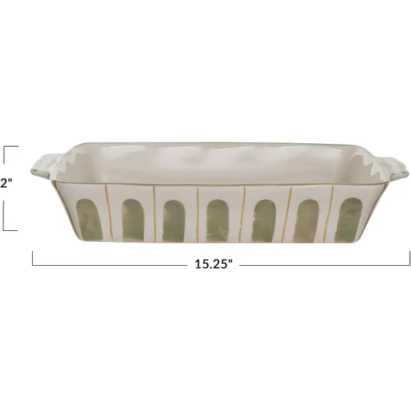 imageCreative CoOp 3 Quart Stoneware Baking Dish with Dot and Stripe Pattern Mustard and Green
