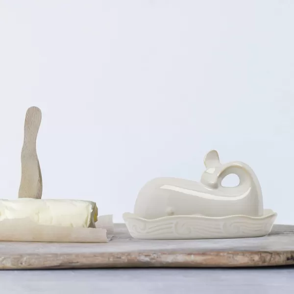 imageCreative CoOp Aqua Blue Whale Shaped Butter DishWhite