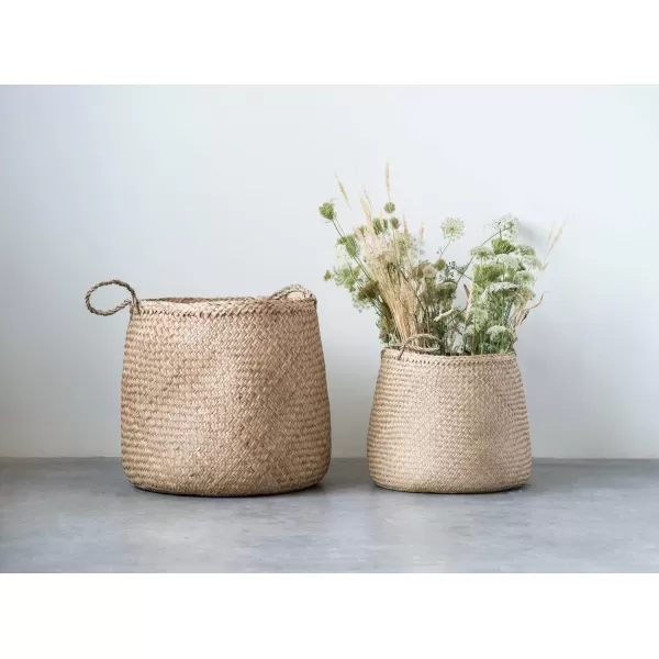imageCreative CoOp Beige Woven Seagrass Basket with Handles Set of 2 Sizes