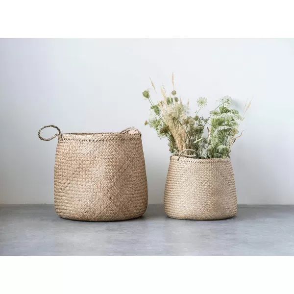 imageCreative CoOp Beige Woven Seagrass Basket with Handles Set of 2 Sizes