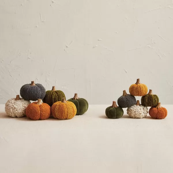 imageCreative CoOp Boucl Velvet Pumpkin Holiday Decor with Wood Stem Multicolor Set of 6
