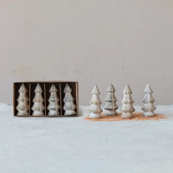 imageCreative CoOp Carved Mango Wood Christmas Trees White Set of 4