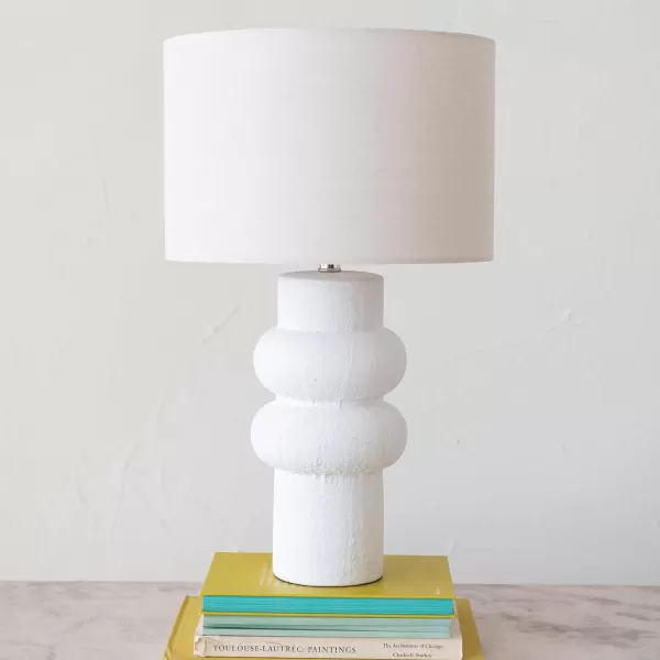 imageCreative CoOp DF6659 Stoneware Table Lamp with Linen Shade White Volcano Finish Lighting Portable 15quot L x 15quot W x 25quot H