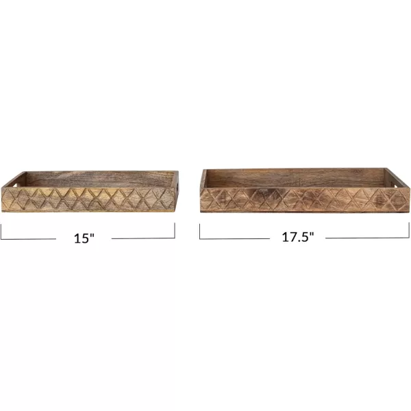 imageCreative CoOp Decorative Carved Mango Wood Trays with Handles and Diamond Pattern Natural Set of 2