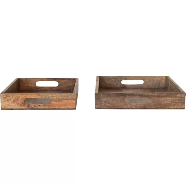 imageCreative CoOp Decorative Carved Mango Wood Trays with Handles and Diamond Pattern Natural Set of 2