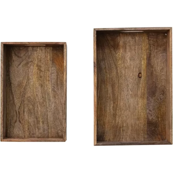 imageCreative CoOp Decorative Carved Mango Wood Trays with Handles and Diamond Pattern Natural Set of 2