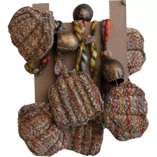 imageCreative CoOp Decorative HandWoven Mlange Fabric Pumpkin and Metal Bell Garland Multicolor and Antique Gold Finish