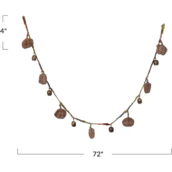 imageCreative CoOp Decorative HandWoven Mlange Fabric Pumpkin and Metal Bell Garland Multicolor and Antique Gold Finish