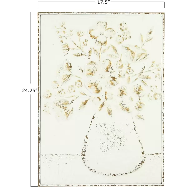 imageCreative CoOp Embossed Metal Wall Art with Flowers in Vase Distressed White