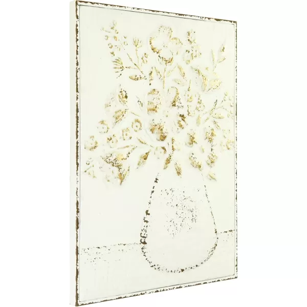 imageCreative CoOp Embossed Metal Wall Art with Flowers in Vase Distressed White