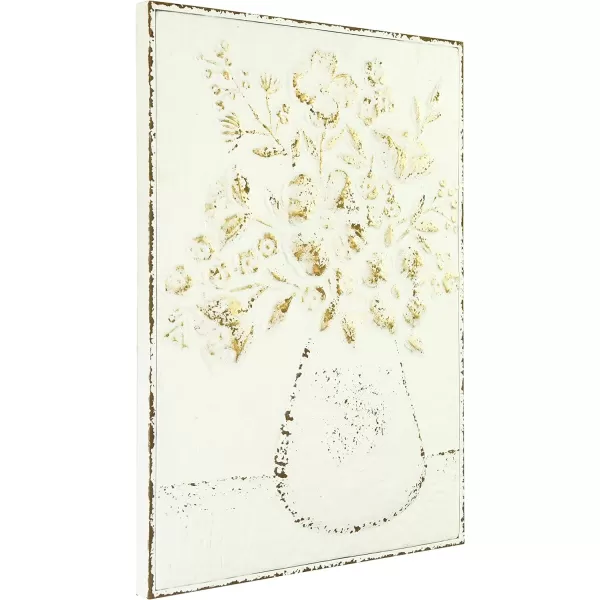 imageCreative CoOp Embossed Metal Wall Art with Flowers in Vase Distressed White