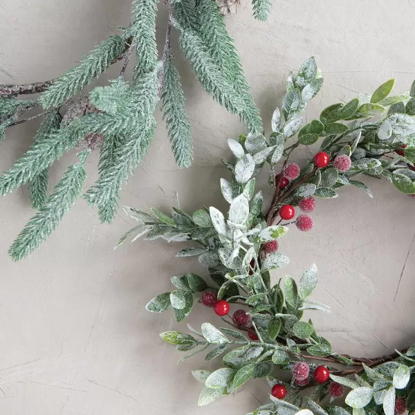 imageCreative CoOp Faux Leaves ampamp Red Berry Frost Finish Wreath Green