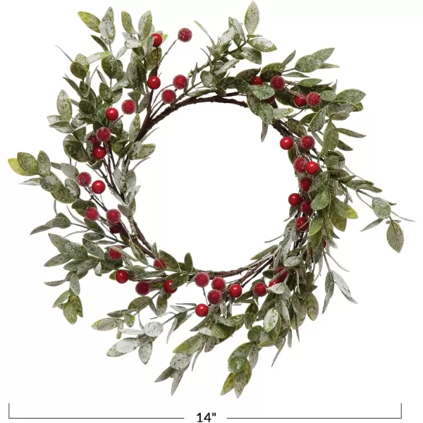 imageCreative CoOp Faux Leaves ampamp Red Berry Frost Finish Wreath Green