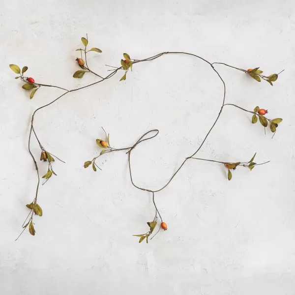 imageCreative CoOp Faux Rose Hip Garland Green and Orange Color