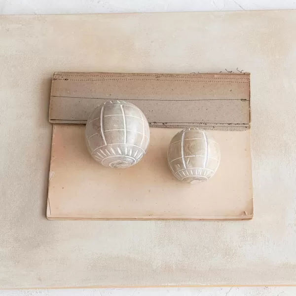 imageCreative CoOp HandCarved Mango Wood Ball Decor with Pattern White