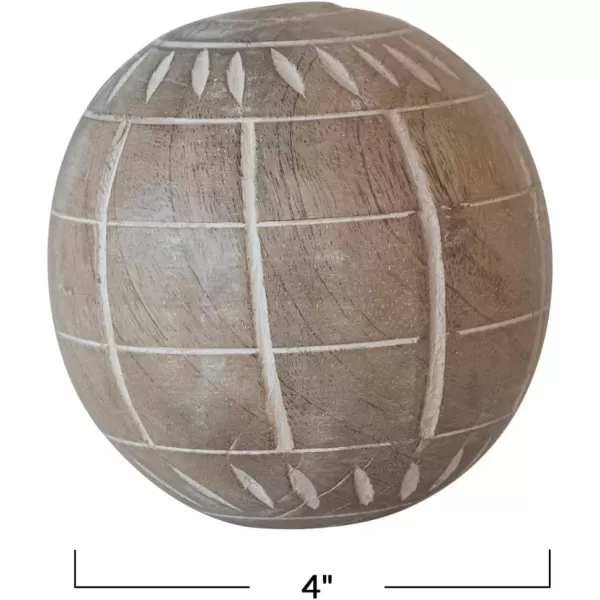 imageCreative CoOp HandCarved Mango Wood Ball Decor with Pattern White