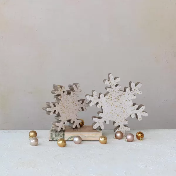 imageCreative CoOp Handmade Enameled Mango Wood Snowflake with Gold Splatter Cream and Gold