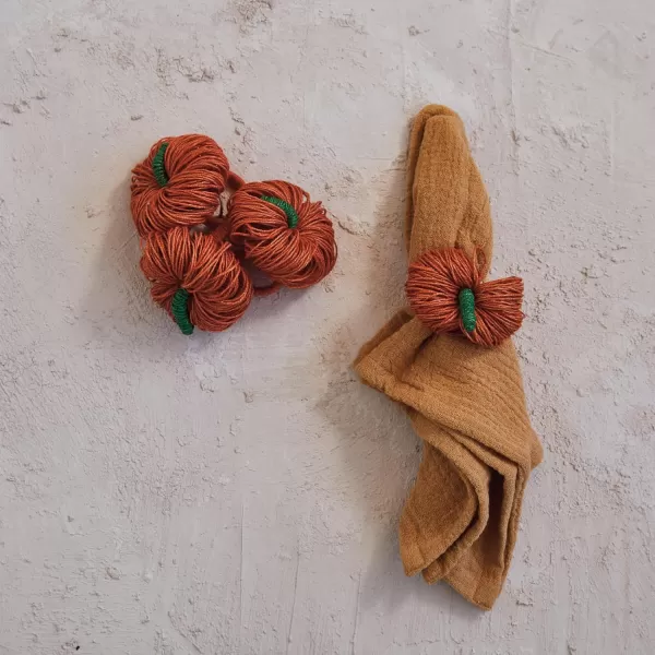 imageCreative CoOp Jute Pumpkin Napkin Rings Orange and Green Set of 4