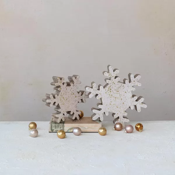 imageCreative CoOp Large Handmade Enameled Mango Wood Snowflake with Gold Splatter Cream and Gold
