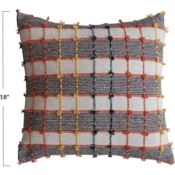 imageCreative CoOp Multicolor Square Woven Cotton Blend Pillow with Knots Plaid