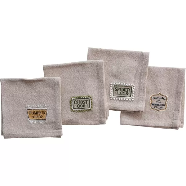 imageCreative CoOp Printed Cotton Chambray Cocktail Napkins with Halloween Saying Natural Set of 4