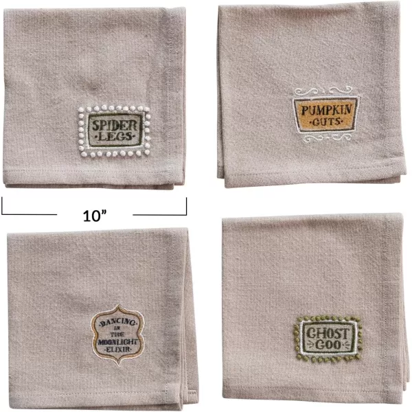 imageCreative CoOp Printed Cotton Chambray Cocktail Napkins with Halloween Saying Natural Set of 4