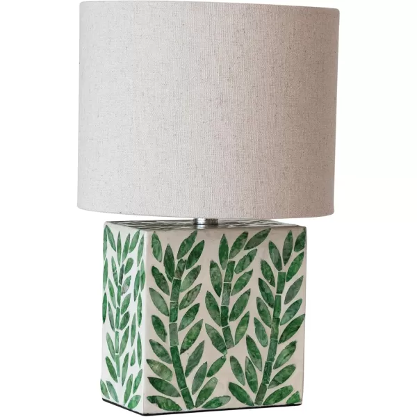 imageCreative CoOp Reclaimed Wood and Shell Table Lamp with Botanical Pattern and Linen Shade Green Set of 2